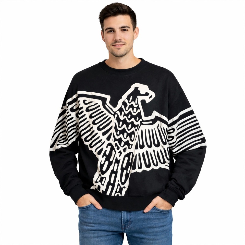 Boy London Mens Black White Eagle Graphic Crewneck Sweatshirt Small 1976 Logo